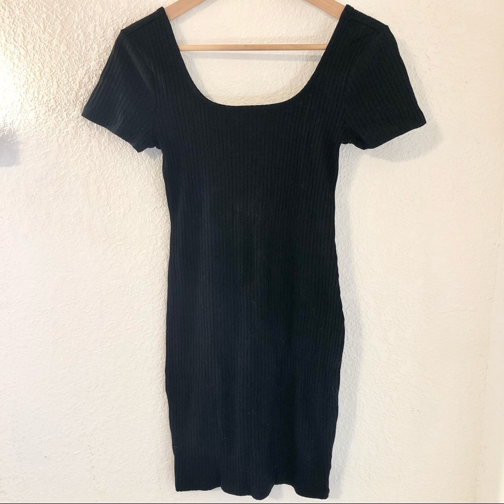 Women/Junior Wild Fable Black Bodycon Mini Dress Rib Knit Stretch Short Sleeve